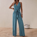 Women's Strap High-Waist Sleeveless Jumpsuit – Ice Silk Casual Wide-Leg