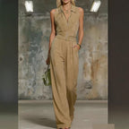 Floral Print Zip-Up Sleeveless Jumpsuit – Women's Wide Leg Romper