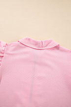 Pink Textured Ruffle Sleeve Zipped Top and Wide Leg Pants Set