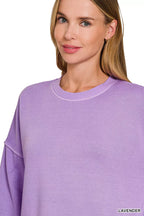 Zenana Pigment Dye Fleece Hi-low Hem Sweatshirt With Pocket