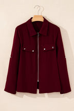 Dusk Blue Collar Tab Sleeve Zip Up Flap Detail Jacket