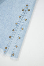 Beau Blue Studded Side Slit Leg Frayed Pocketed Wide Leg Jeans