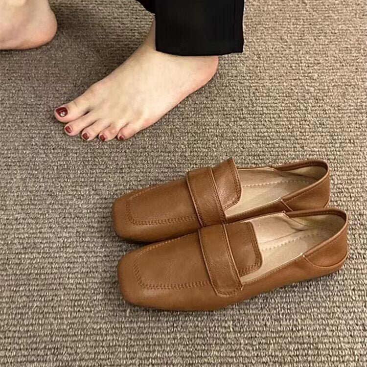 French-Style Retro Square Toe Flat Loafers