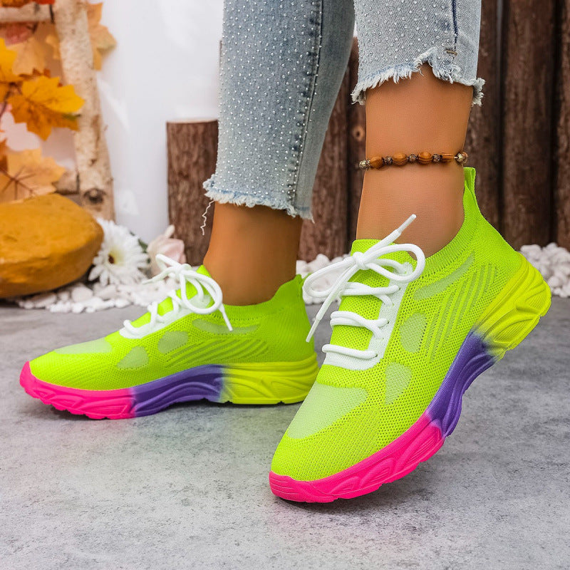 Breathable Mesh Lace-Up Casual Flats