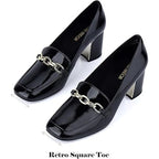 New Jenn Ardor Womens Size 8.5 Black Faux Leather Gold Chain 3" Block Heel Shoes