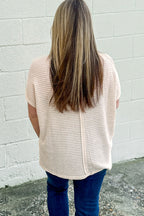 Beige Waffle Exposed Seam Detail Plus Size Short Sleeve Top