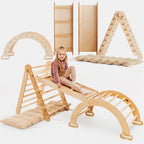 4in1 Montessori Climbing Set: Triangle Ladder + Climbing Arch + Slide Board & Cushion – Beige