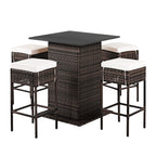 Alora 5-Piece Patio Rattan Bar Table Stool Set With Hidden Storage Shelf & Cushions (SAK14645)