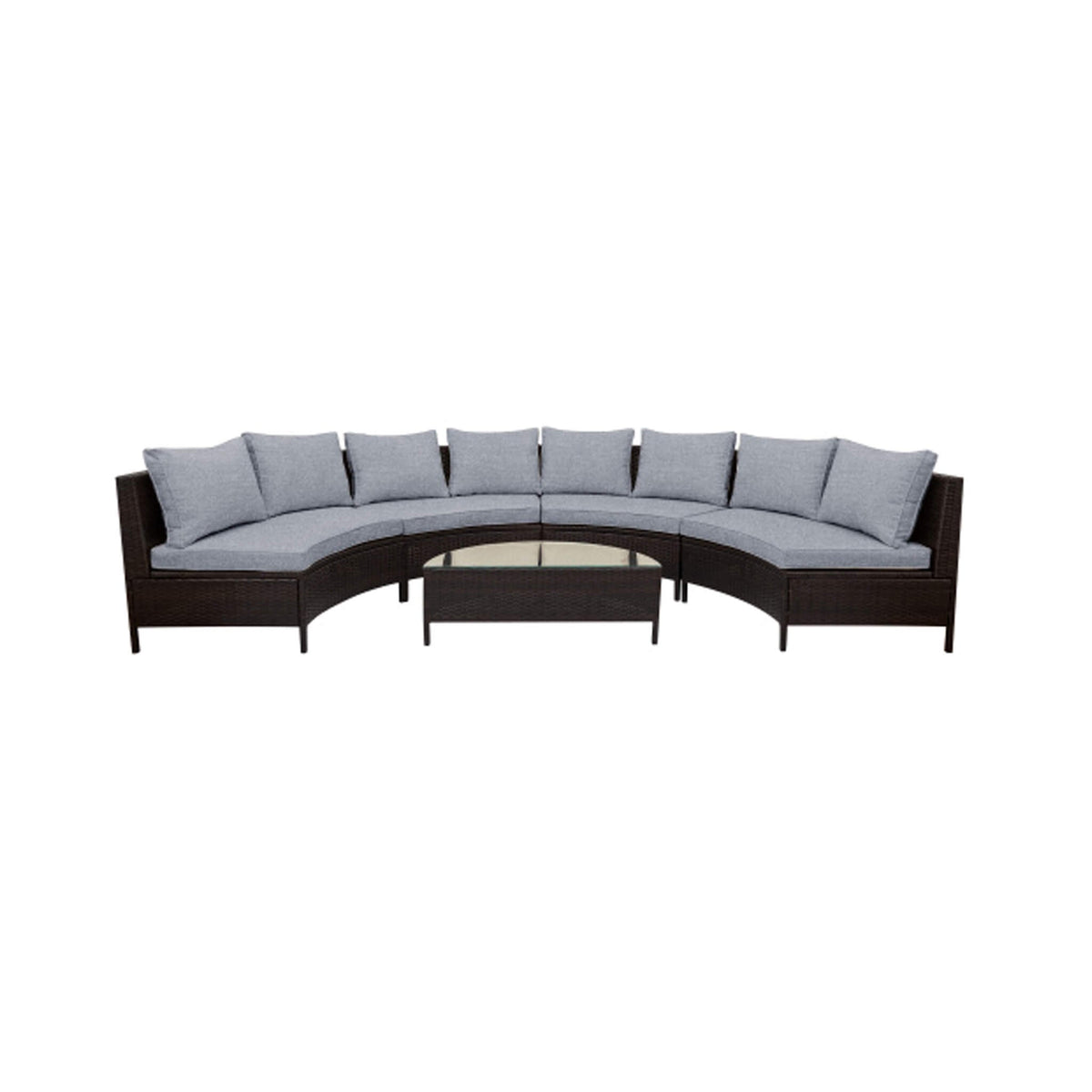 Premium 5-Piece All-Weather Half-Moon Outdoor Rattan Wicker Patio Sectional Sofa Furniture Set With Tempered Glass Table (SAK32615)