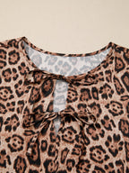 Leopard Bow Tie Puff Sleeve Blouse