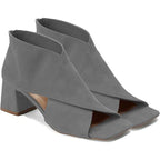 Lehoor Womens Size 10 Gray Faux Suede Open Toe 2.5" Block Heel Back Zip Shoes