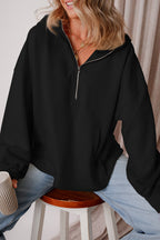 Orange Half Zipper Kangaroo Pockets Drop Shoulder Hoodie
