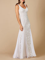 Lara Greta Beaded V-Neck Tulle Wedding Dress with Contrast Lining