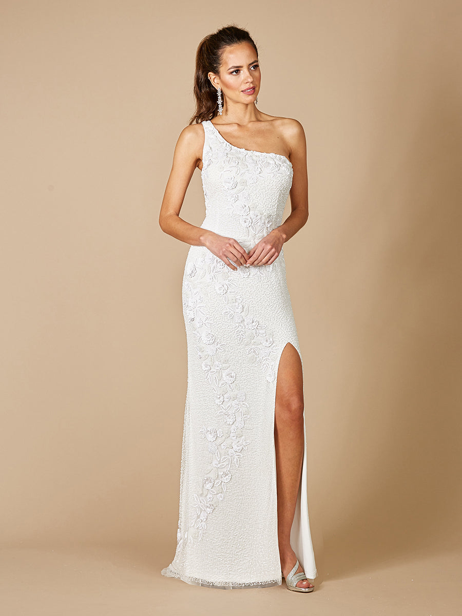 Lara Fleur One Shoulder Floral Beaded Wedding Gown | 51081