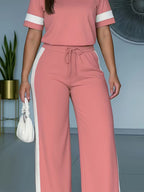 Women's Color-Block Contrast 2-Piece Outfit – Top & Pants Set