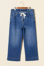 Light Blue Acid Wash Contrast Lace-up Plus Size Jeans