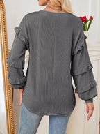 Ruffled Long Sleeve Knit T-Shirt