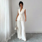 Women's Sleeveless Blazer & Straight-Leg Pants Two-Piece Set