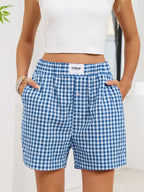 Gingham Elastic Waist Casual Shorts
