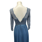 David's Bridal Womens Size 0 Long Sleeve Lacy Blue Long Bridesmaid's Dress