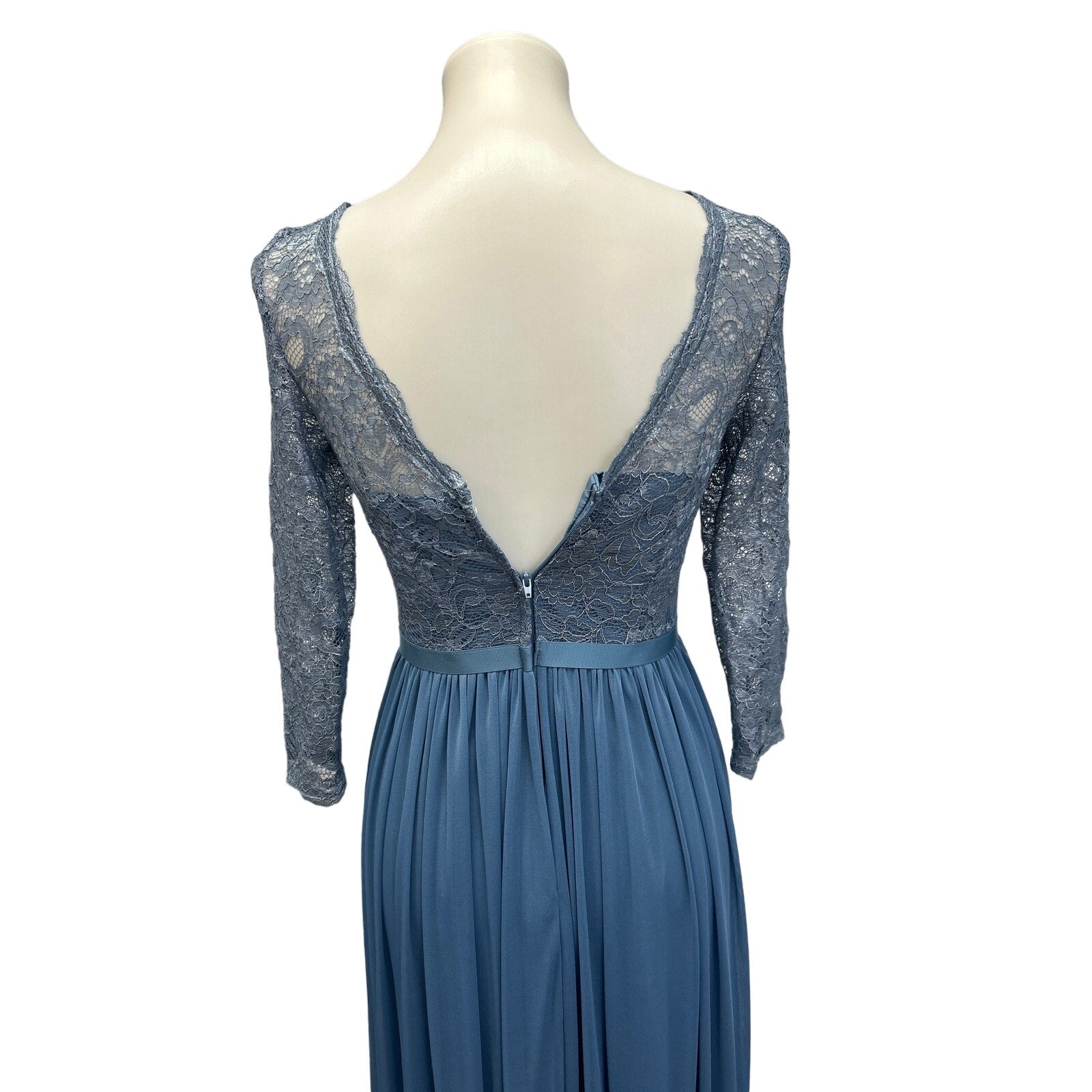 David's Bridal Womens Size 0 Long Sleeve Lacy Blue Long Bridesmaid's Dress