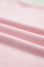 Strawberry Pink Lacy V Neckline Short Sleeve Sweater