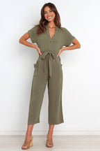 Women's V-Neck Cropped Wide-Leg Knit Jumpsuit