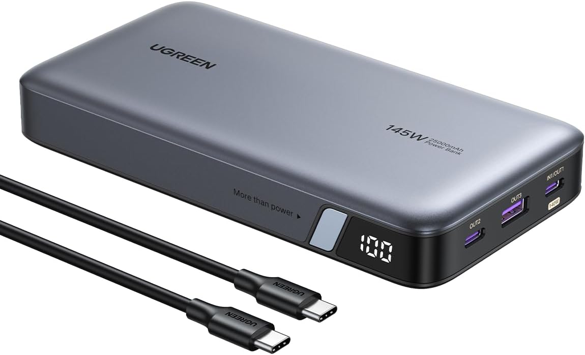 UGREEN Power Bank 25,000mAh 145W Laptop Portable Charger, Nexode 3-Port USB C PD Battery Pack, for MacBook Pro/Air, Dell XPS, iPhone 17/16/15/14, Galaxy S24, Steam Deck, iPad, and More