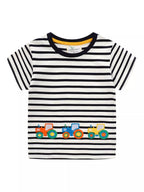 Children's Embroidered Striped Round Neck T-Shirt
