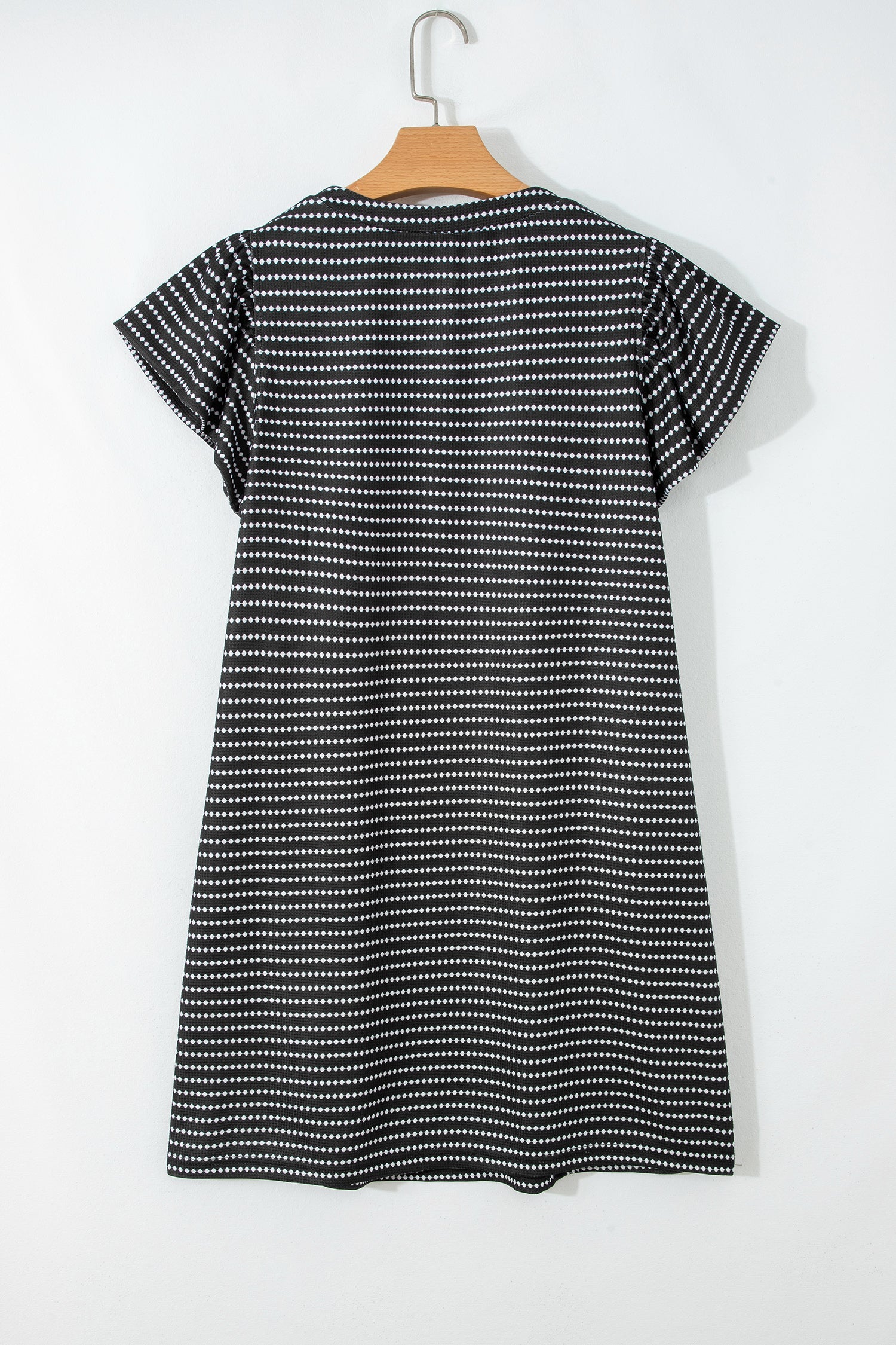 Blue Stripe Textured Knit V Neck Flutter Sleeve Shift Mini Dress