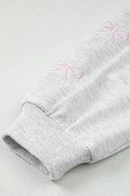 Sachet Pink Bow Embroidery Long Sleeve Pullover and High Waist Shorts Set