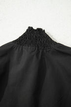 Black Puffy Flounce Sleeve Leopard Trim V Neck Blouse