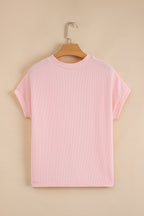 Pink Corded Knit Color Block Pocketed Crew Neck T Shirt