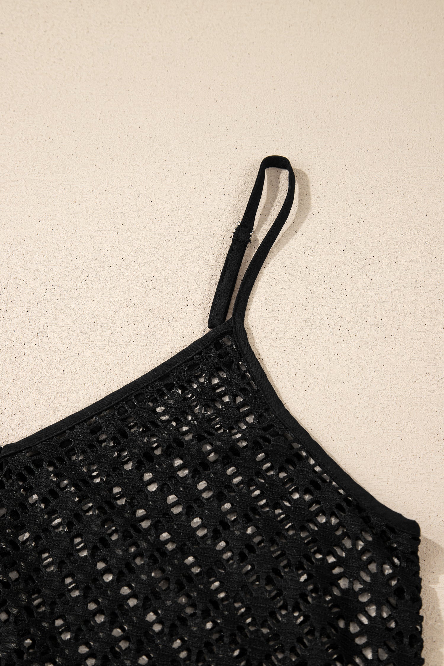 Black See Through Patterned Knit Ruffle Hem Patchwork Beach Cover Up