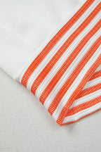Orange Stripe  V Neck Drop Shoulder Patchwork Long Sleeve Top