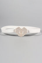 Rhinestone Heart Buckle Elastic Belt