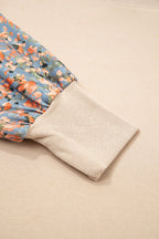 Smoke Gray Plaid Patchwork Sleeve Raw Seam Sweatshirt