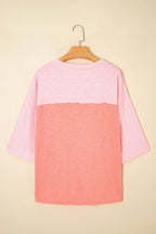 Green Flower Patched Exposed Seam 3/4 Sleeve top
