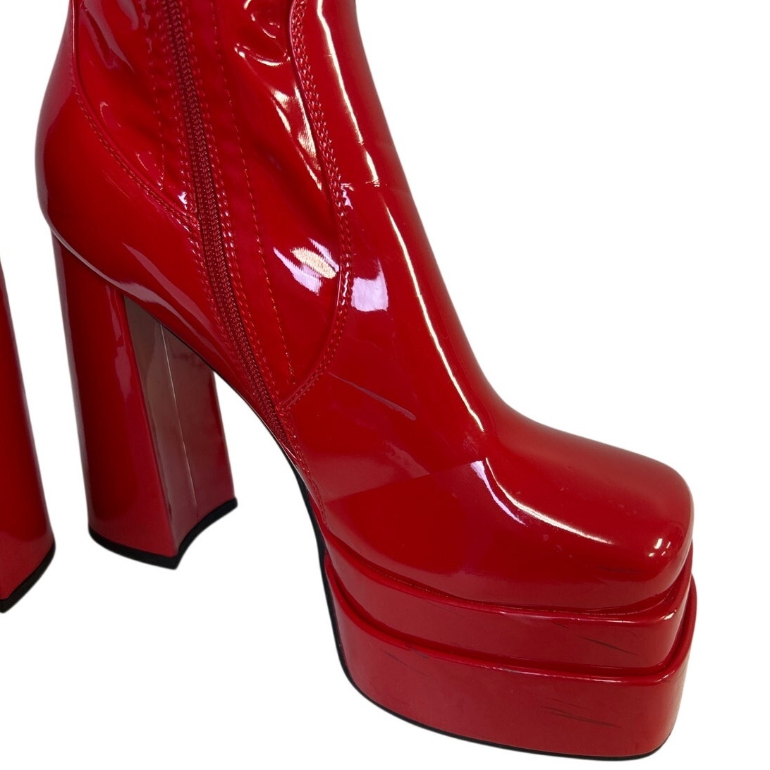 WetKiss Womens Size 6 Red 5.5" Platform Heels Knee High Gogo Boots Shoes