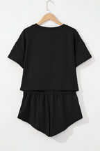 Black Cropped Tee and Ruffle High Waist Skort Set