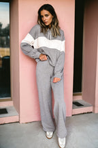 High Colorblocked Hoodie Drawstring High Rise Pants Set