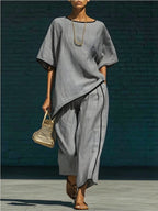 Women's Casual Resort Loose Short-Sleeve Top & Pants Set