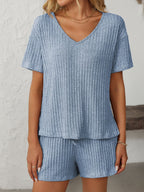 Mandy V-Neck Short Sleeve Top and Shorts Set