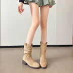 Solid Color Chunky Heel Ankle Boots Women | Versatile Style