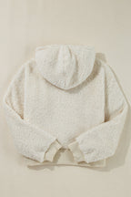 White Contrast Ribbed Edge Plush Hoodie
