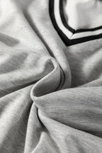 Light Grey Striped Trim V Neck Long Sleeve Preppy T Shirt Dress