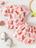Children's Bunny Print Short Sleeve Top and Shorts Set