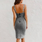 U-neck Suspender Denim Jean Dress Women
