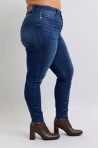 Judy Blue Full Size Mid Rise Skinny Jeans with Raw Hem Plus Size