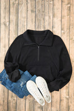 Smoke Green Quarter Zip Stand Neck Kangaroo Pocket Sweatshirt